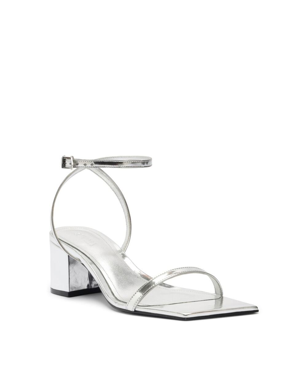 Schutz Kendall Square Toe Strappy Sandals Silver Metallic 10